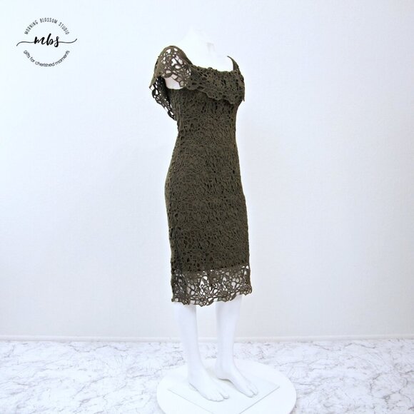 Stylestalker Thalia Lace Off Shoulder Crochet Midi Dress Green Women XS - Picture 2 of 11